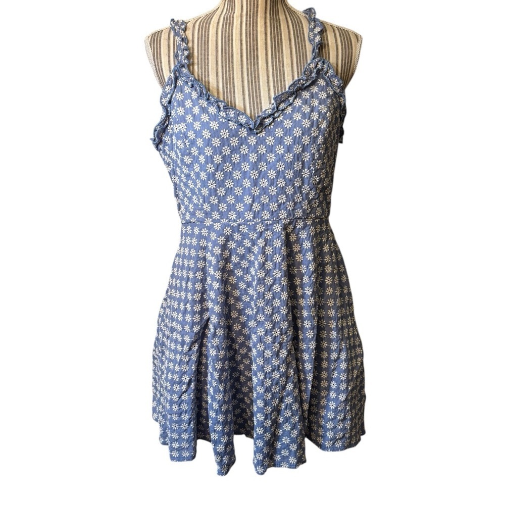 NWT Altar'd State Mini Dress XL Blue White Floral 100% Cotton Cottagecore